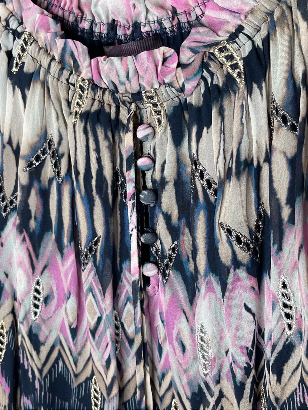 Hale Bob Pink, Navy & Cream Off-Shoulder Peasant Blouse Sz S